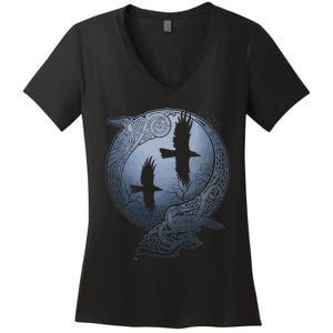 Odins Huginn & Muninn Norse Mythology Women's V-Neck T-Shirt