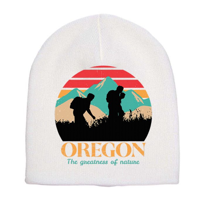 Oregon Hiking Mountains Retro Aesthetic Short Acrylic Beanie