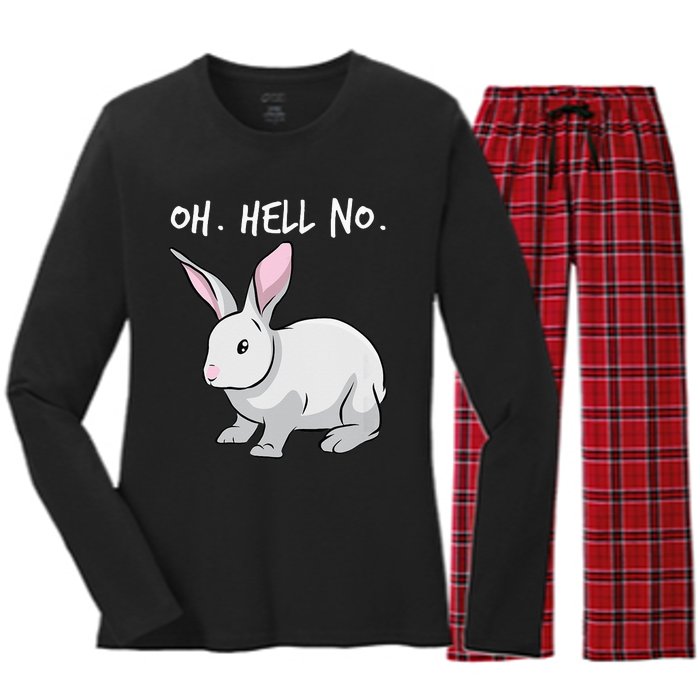 Oh. Hell. No. Bunny Rabbit Animal Funny Easter Women's Long Sleeve Flannel Pajama Set 