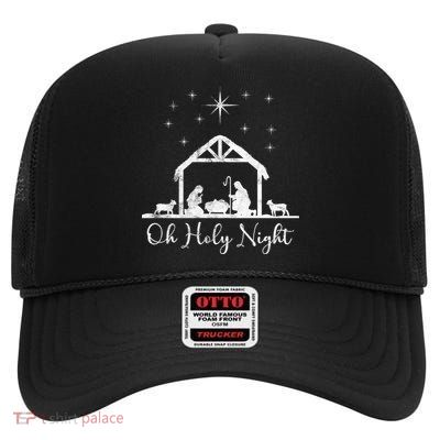 Oh Holy Night Jesus Stable In Bethlehem High Crown Mesh Back Trucker Hat