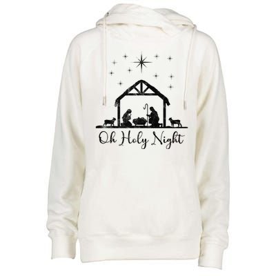 Oh Holy Night Jesus Stable In Bethlehem Womens Funnel Neck Pullover Hood