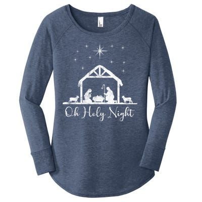 Oh Holy Night Jesus Stable In Bethlehem Women's Perfect Tri Tunic Long Sleeve Shirt