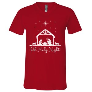 Oh Holy Night Jesus Stable In Bethlehem V-Neck T-Shirt