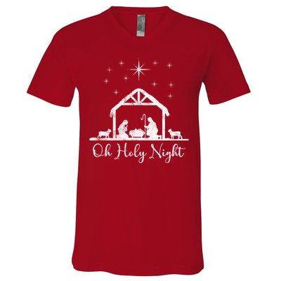 Oh Holy Night Jesus Stable In Bethlehem V-Neck T-Shirt