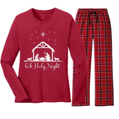 Oh Holy Night Jesus Stable In Bethlehem Women's Long Sleeve Flannel Pajama Set 