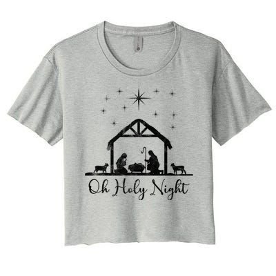 Oh Holy Night Jesus Stable In Bethlehem Women's Crop Top Tee