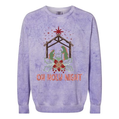 Oh Holy Night Christian Retro Christmas Religious Graphic Plus Size Colorblast Crewneck Sweatshirt