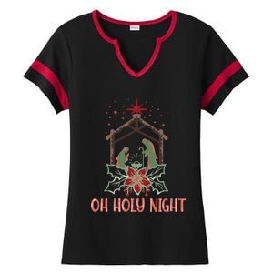 Oh Holy Night Christian Retro Christmas Religious Graphic Plus Size Ladies Halftime Notch Neck Tee