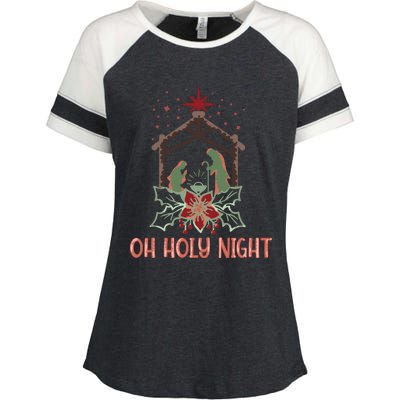 Oh Holy Night Christian Retro Christmas Religious Graphic Plus Size Enza Ladies Jersey Colorblock Tee