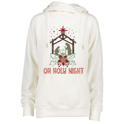 Oh Holy Night Christian Retro Christmas Religious Graphic Plus Size Womens Funnel Neck Pullover Hood