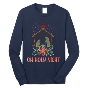 Oh Holy Night Christian Retro Christmas Religious Graphic Plus Size Long Sleeve Shirt