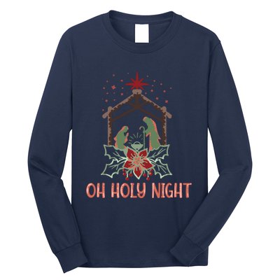 Oh Holy Night Christian Retro Christmas Religious Graphic Plus Size Long Sleeve Shirt