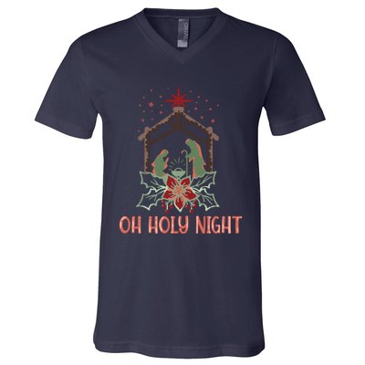 Oh Holy Night Christian Retro Christmas Religious Graphic Plus Size V-Neck T-Shirt