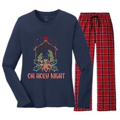 Oh Holy Night Christian Retro Christmas Religious Graphic Plus Size Women's Long Sleeve Flannel Pajama Set 