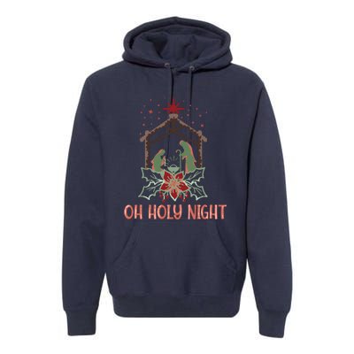 Oh Holy Night Christian Retro Christmas Religious Graphic Plus Size Premium Hoodie