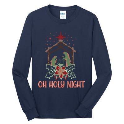 Oh Holy Night Christian Retro Christmas Religious Graphic Plus Size Tall Long Sleeve T-Shirt