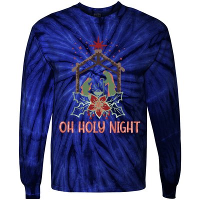 Oh Holy Night Christian Retro Christmas Religious Graphic Plus Size Tie-Dye Long Sleeve Shirt