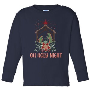 Oh Holy Night Christian Retro Christmas Religious Graphic Plus Size Toddler Long Sleeve Shirt