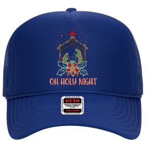 Oh Holy Night Christian Retro Christmas Religious Graphic Plus Size High Crown Mesh Back Trucker Hat