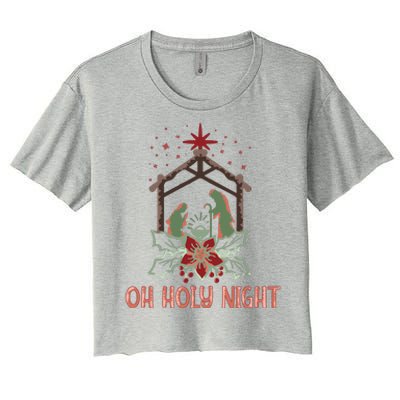 Oh Holy Night Christian Retro Christmas Religious Graphic Plus Size Women's Crop Top Tee