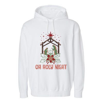 Oh Holy Night Christian Retro Christmas Religious Graphic Plus Size Garment-Dyed Fleece Hoodie