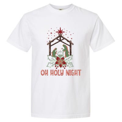 Oh Holy Night Christian Retro Christmas Religious Graphic Plus Size Garment-Dyed Heavyweight T-Shirt