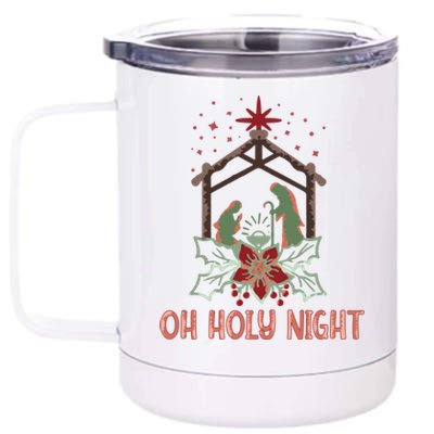 Oh Holy Night Christian Retro Christmas Religious Graphic Plus Size 12 oz Stainless Steel Tumbler Cup