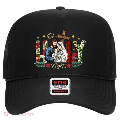 Oh Holly Night Christian True Story Jesus Christmas High Crown Mesh Back Trucker Hat