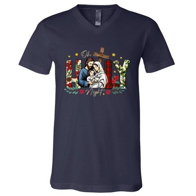 Oh Holly Night Christian True Story Jesus Christmas V-Neck T-Shirt