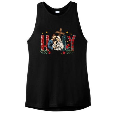 Oh Holly Night Christmas Nativity Jesus Xmas Christian Ladies PosiCharge Tri-Blend Wicking Tank