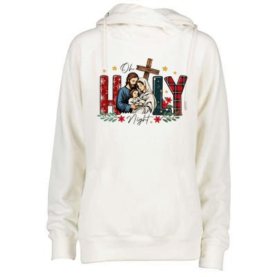 Oh Holly Night Christmas Nativity Jesus Xmas Christian Womens Funnel Neck Pullover Hood