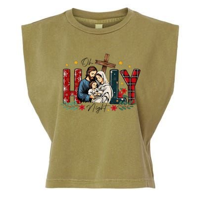 Oh Holly Night Christmas Nativity Jesus Xmas Christian Garment-Dyed Women's Muscle Tee