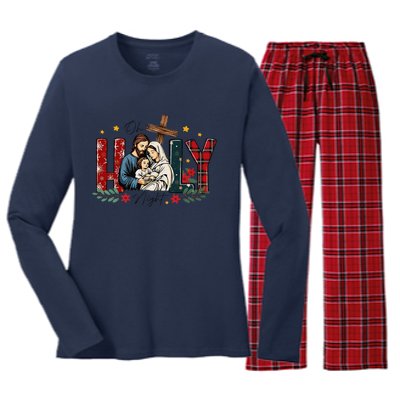 Oh Holly Night Christmas Nativity Jesus Xmas Christian Women's Long Sleeve Flannel Pajama Set 