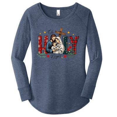 Oh Holly Night Christmas Nativity Jesus Xmas Christian Women's Perfect Tri Tunic Long Sleeve Shirt