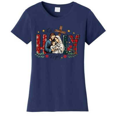 Oh Holly Night Christmas Nativity Jesus Xmas Christian Women's T-Shirt