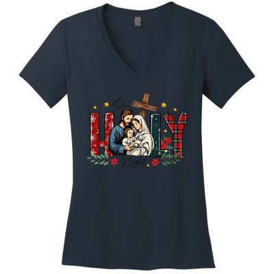 Oh Holly Night Christmas Nativity Jesus Xmas Christian Women's V-Neck T-Shirt