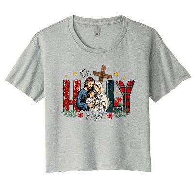 Oh Holly Night Christmas Nativity Jesus Xmas Christian Women's Crop Top Tee