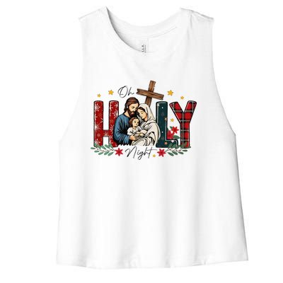 Oh Holly Night Christmas Nativity Jesus Xmas Christian Women's Racerback Cropped Tank