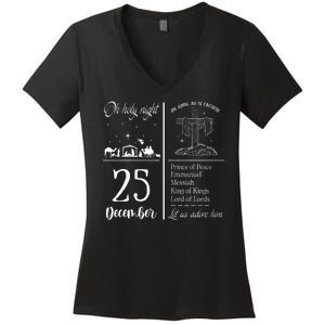 Oh Holy Night Let Us Adore Him Christmas Christian Nativity Women's V-Neck T-Shirt