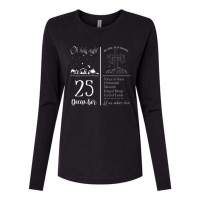 Oh Holy Night Let Us Adore Him Christmas Christian Nativity Womens Cotton Relaxed Long Sleeve T-Shirt