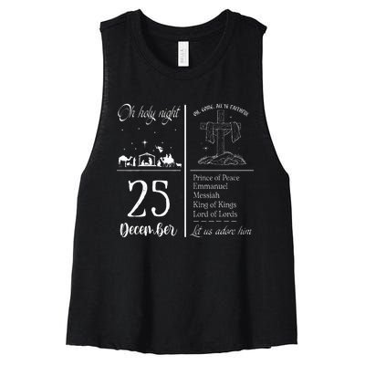 Oh Holy Night Let Us Adore Him Christmas Christian Nativity Women's Racerback Cropped Tank