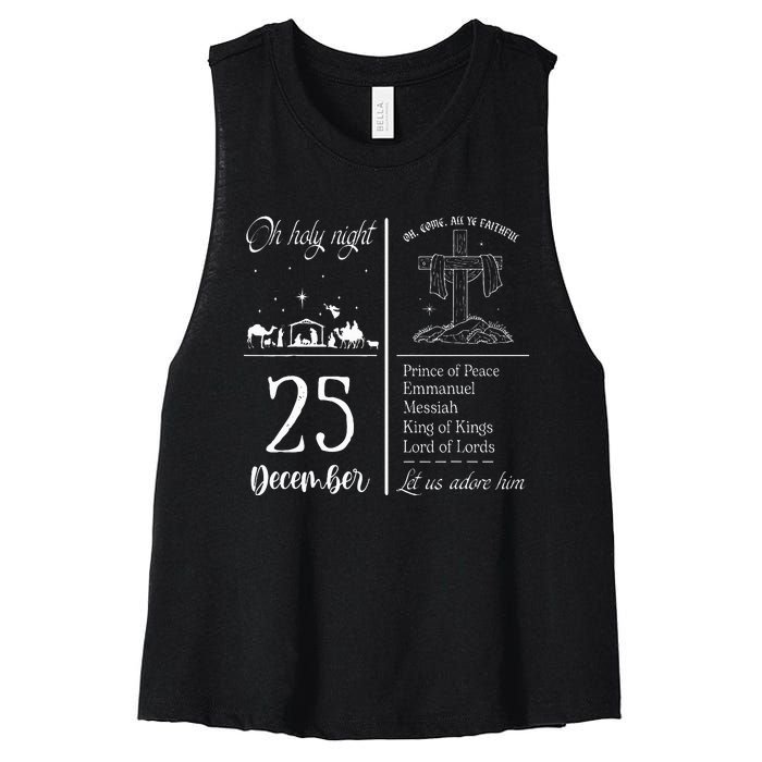 Oh Holy Night Let Us Adore Him Christmas Christian Nativity Women's Racerback Cropped Tank