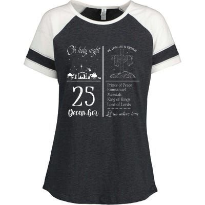 Oh Holy Night Let Us Adore Him Christmas Christian Nativity Enza Ladies Jersey Colorblock Tee