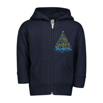 Oh Holy Night The Stars Are Brightly Shining Tree Toddler Zip Fleece Hoodie