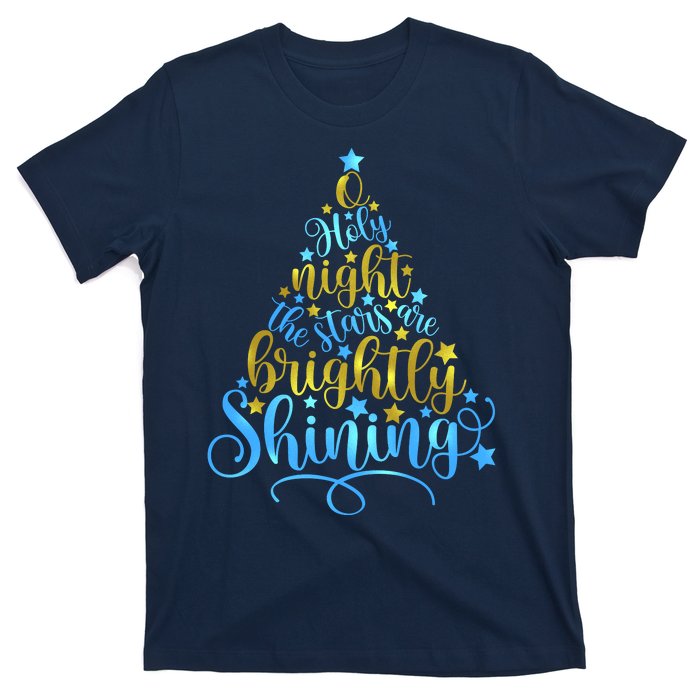 Oh Holy Night The Stars Are Brightly Shining Tree T-Shirt