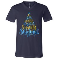 Oh Holy Night The Stars Are Brightly Shining Tree V-Neck T-Shirt