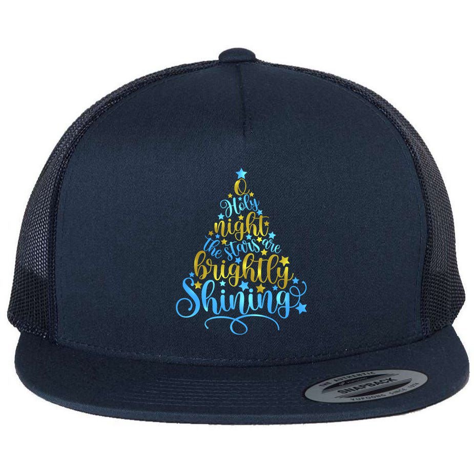 Oh Holy Night The Stars Are Brightly Shining Tree Flat Bill Trucker Hat