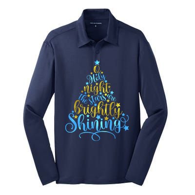 Oh Holy Night The Stars Are Brightly Shining Tree Silk Touch Performance Long Sleeve Polo