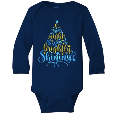 Oh Holy Night The Stars Are Brightly Shining Tree Baby Long Sleeve Bodysuit