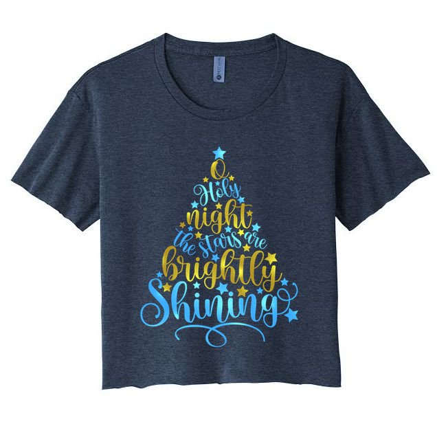 Oh Holy Night The Stars Are Brightly Shining Tree Crop Top